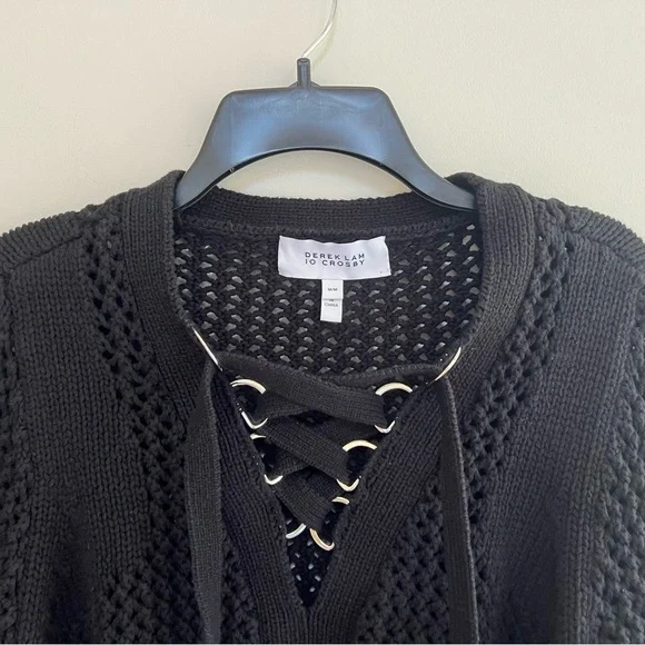 Derek Lam 10 Crosby Black Knit V-Neck Lace Up Sweater, size M - Picture 4 of 9